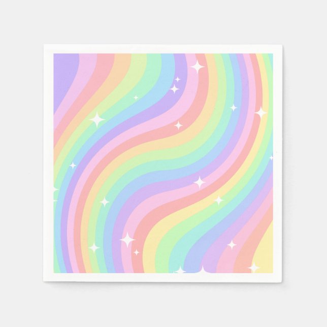 Retro Pastel Rainbow Wavy Pattern with Stars Serviette (Vorderseite)