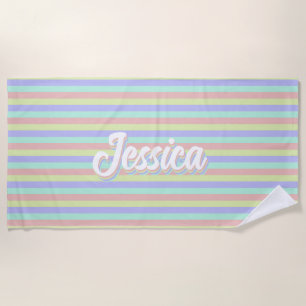 Retro Pastel Streifen Personalisierter Name Strandtuch