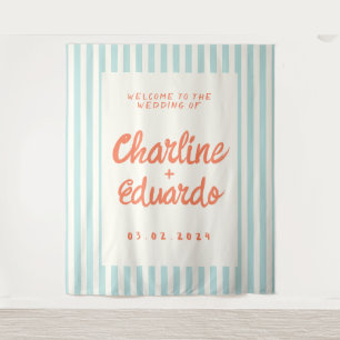 Retro Pastel Striping Wedding Wandteppich