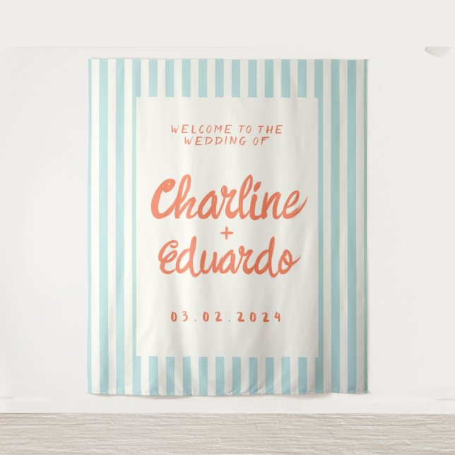 Retro Pastel Striping Wedding Wandteppich (Vorderseite)