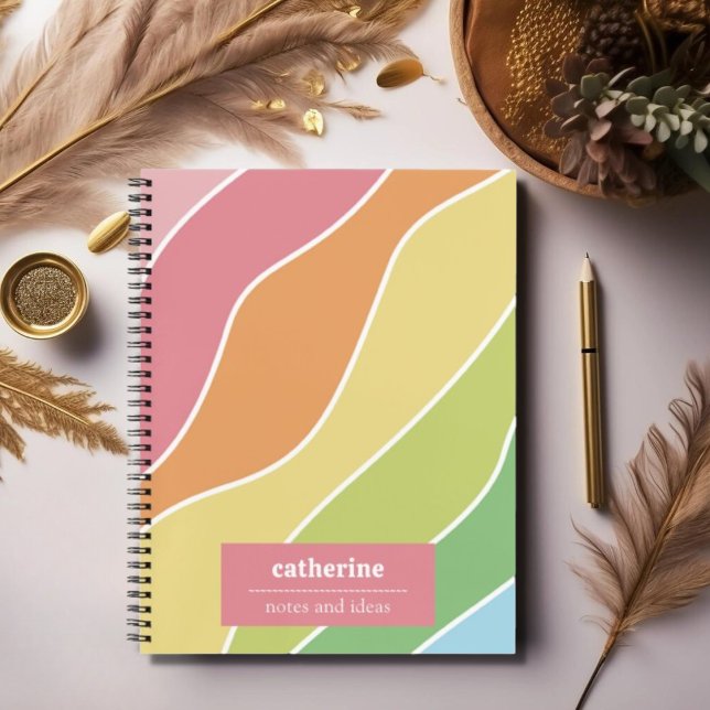 Retro Pastel Waves Personalisiertes SpiralNotebook Notizbuch (Von Creator hochgeladen)
