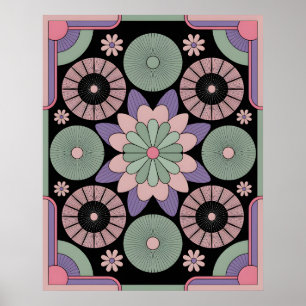 Retro-Pastell-Blumen-Mandala-Symmetrie Poster