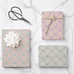 Retro-Pastell-Boho-Geschenkpapier mit Meeresmusche Geschenkpapier Set