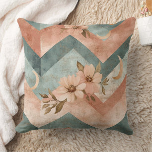 Retro-Pastell-Chevron mit Blumen und Monden Kissen