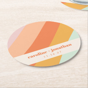 Retro-Pastell-Geometrie-Kunst Hochzeit individuell Runder Pappuntersetzer