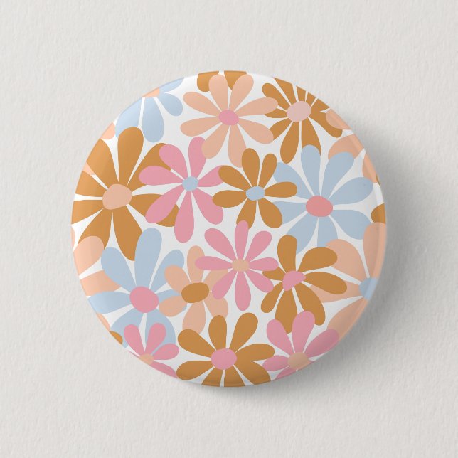 Retro-Pastell-Groovy-Daisy-Blumenmuster Button (Vorderseite)