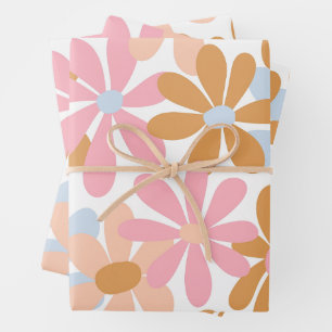 Retro-Pastell-Groovy-Daisy-Blumenmuster Geschenkpapier Set