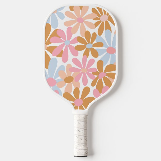 Retro-Pastell-Groovy-Daisy-Blumenmuster Pickleball Schläger (Vorderseite)