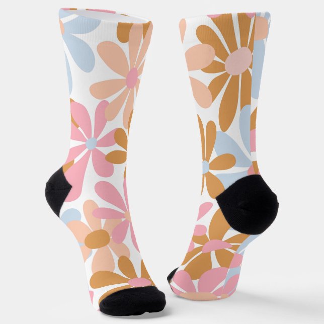 Retro-Pastell-Groovy-Daisy-Blumenmuster Socken (Gewinkelt)