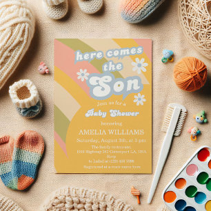 Retro Pastell Groovy Der Sohn Kommt Baby Shower Einladung