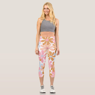 Retro-Pastell-Groovy-Gänseblümchen-Blumenmuster Capri Leggings