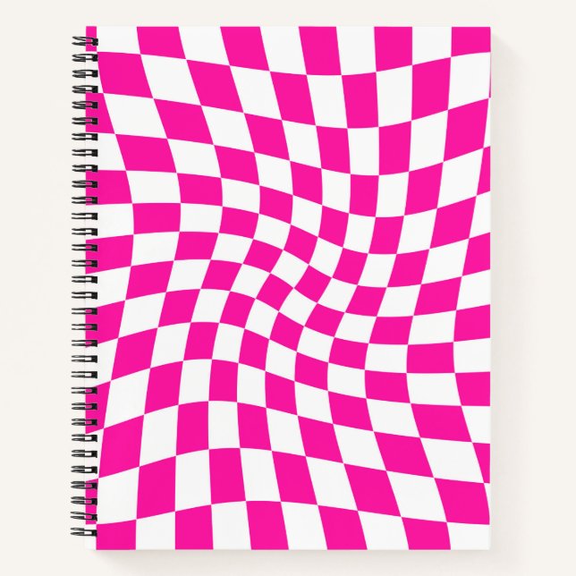 Retro Pastell Hot Pink Karo verschleiert Notizbuch (Vorderseite)
