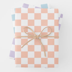 Retro-Pastell-Karomuster Geschenkpapier Set