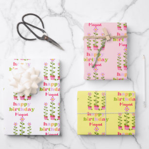Retro Pastell Personalisiert Geburtstag farbenfroh Geschenkpapier Set