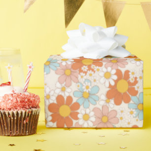 Retro Pastell Pink Orange Floral Wrapping Paper Geschenkpapier