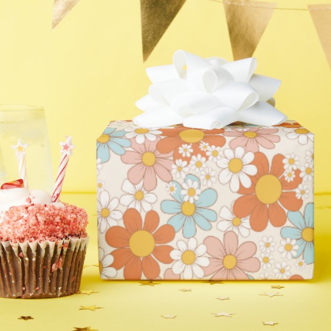 Retro Pastell Pink Orange Floral Wrapping Paper Geschenkpapier (Geburtstagsparty)