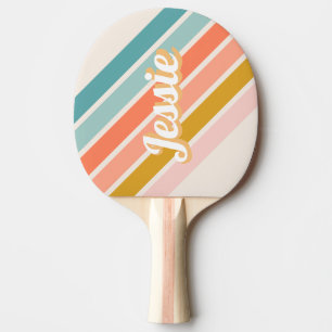 Retro-Pastell-Regenbogen personalisierter Name Tischtennis Schläger