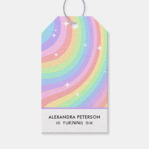 Retro-Pastell-Regenbogen-Wellenmuster mit Sternen Geschenkanhänger