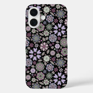 Retro Pastell Rosa Lila Florales Nahtloses Muster iPhone 16 Hülle