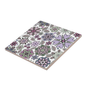 Retro Pastell Rosa Lila Florales Nahtloses Muster Fliese