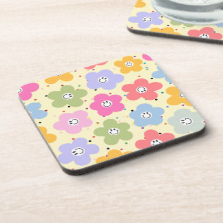 Retro-Pastell-Smiley-Blumenmuster-Getränkeunterset Getränkeuntersetzer