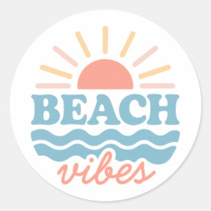 Retro-Pastell-Strand-Vibes Sommerurlaub Runder Aufkleber