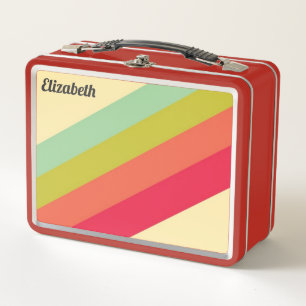 Retro-Pastellfarben-Regenbogen Personalisierter Na Metall Lunch Box
