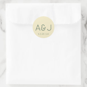 Retro Pastellgelbe und grüne Monogramm-Hochzeit Runder Aufkleber