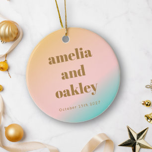 Retro Pastels Gradient Unique Wedding Foto Keramik Ornament
