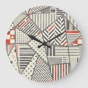 Retro-Patchwork: Abstrakte geometrische Gestaltung Große Wanduhr