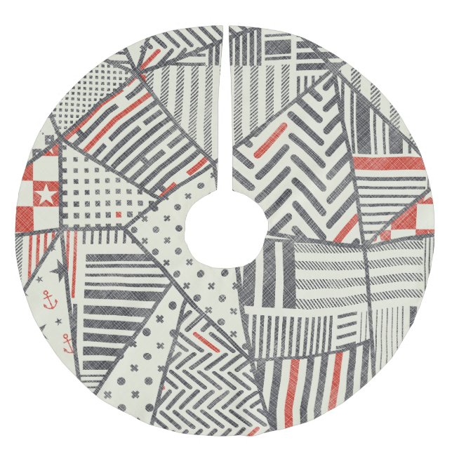 Retro-Patchwork: Abstrakte geometrische Gestaltung Polyester Weihnachtsbaumdecke (Vorderseite)