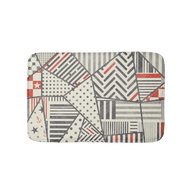 Retro-Patchwork: Abstraktes geometrisches Design Badematte (Vorderseite)