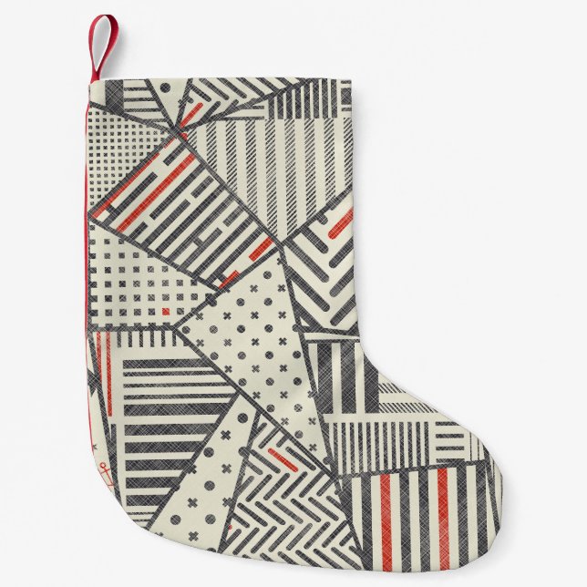 Retro-Patchwork: Abstraktes geometrisches Design Kleiner Weihnachtsstrumpf (Vorderseite)