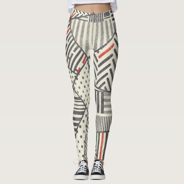 Retro-Patchwork: Abstraktes geometrisches Design Leggings (Vorderseite)