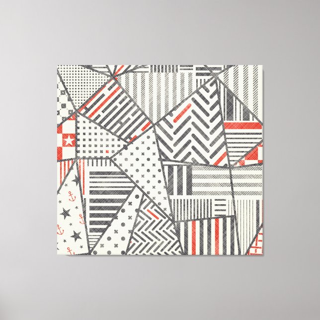 Retro-Patchwork: Abstraktes geometrisches Design Leinwanddruck (Vorderseite)