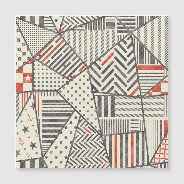 Retro-Patchwork: Abstraktes geometrisches Design Magnetkarte (Vorderseite)