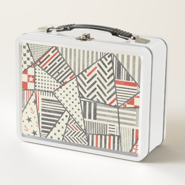 Retro-Patchwork: Abstraktes geometrisches Design Metall Brotdose (Vorderseite)