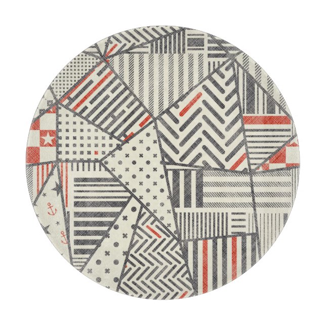 Retro-Patchwork: Abstraktes geometrisches Design Schneidebrett (Vorderseite)