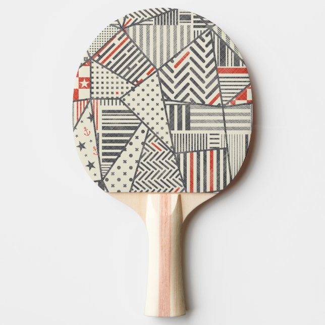 Retro-Patchwork: Abstraktes geometrisches Design Tischtennis Schläger (Vorderseite)