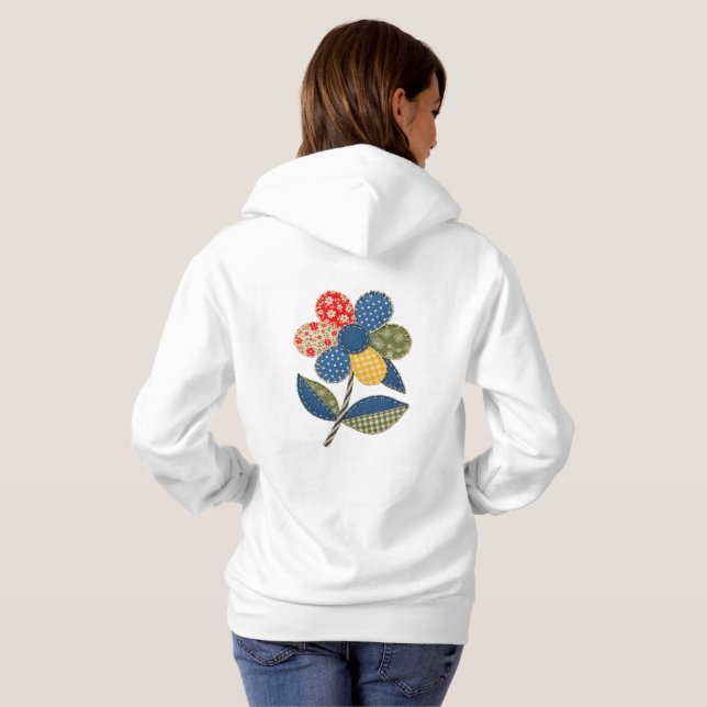 Retro-Patchwork-Blumen-Ästhetik-Kapuzenpullover Hoodie (Schwarz voll)
