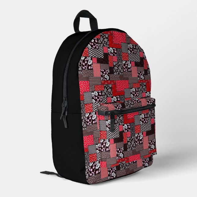 Retro-Patchwork-Blumen-Quilt-Muster Bedruckter Rucksack (Rückseitige Ecke links)