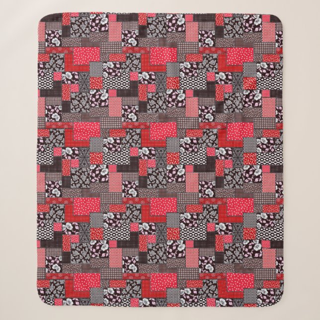 Retro-Patchwork-Blumen-Quilt-Muster Sherpadecke (Vorderseite)