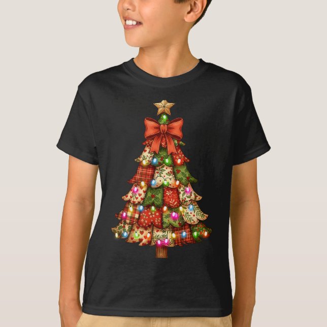 Retro Patchwork Bow Christmas,rustic Country Chris T-Shirt (Vorderseite)