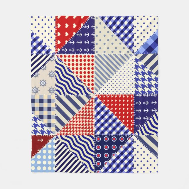 Retro-Patchwork-Dreiecke im maritimen Stil Fleecedecke (Vorderseite)