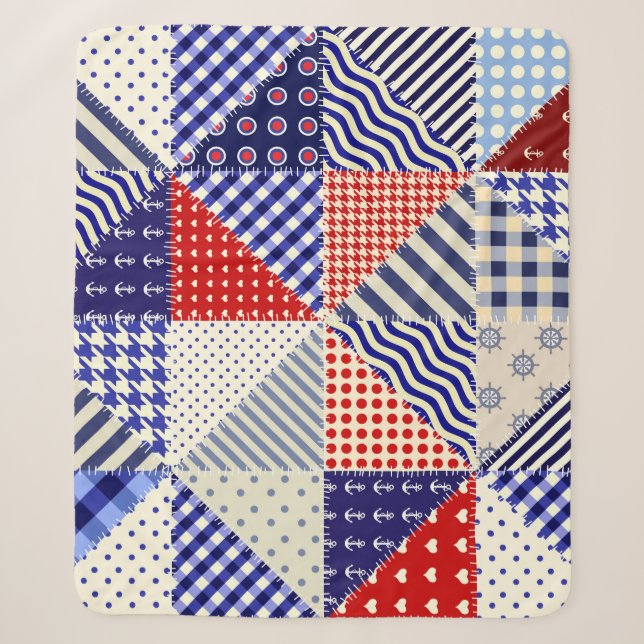 Retro-Patchwork-Dreiecke im maritimen Stil Sherpadecke (Vorderseite)