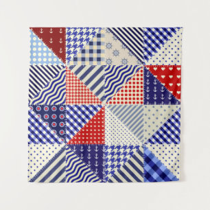 Retro-Patchwork-Dreiecke im maritimen Stil Wandteppich