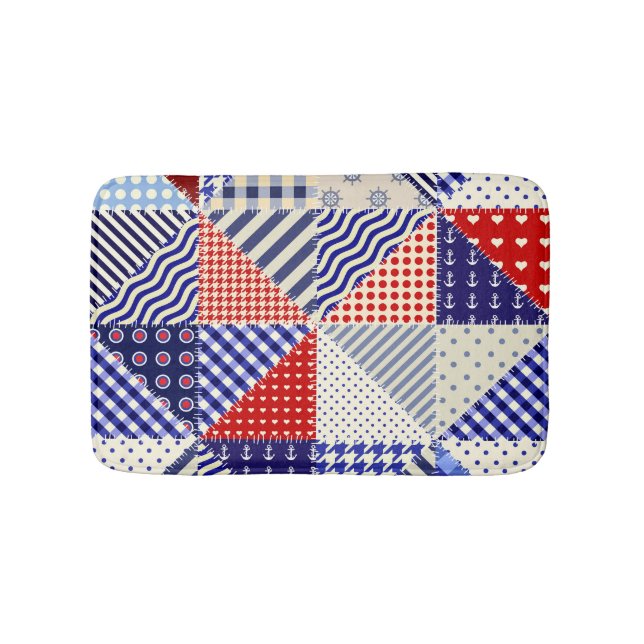 Retro Patchwork Dreiecke Nautic Style Badematte (Vorderseite)