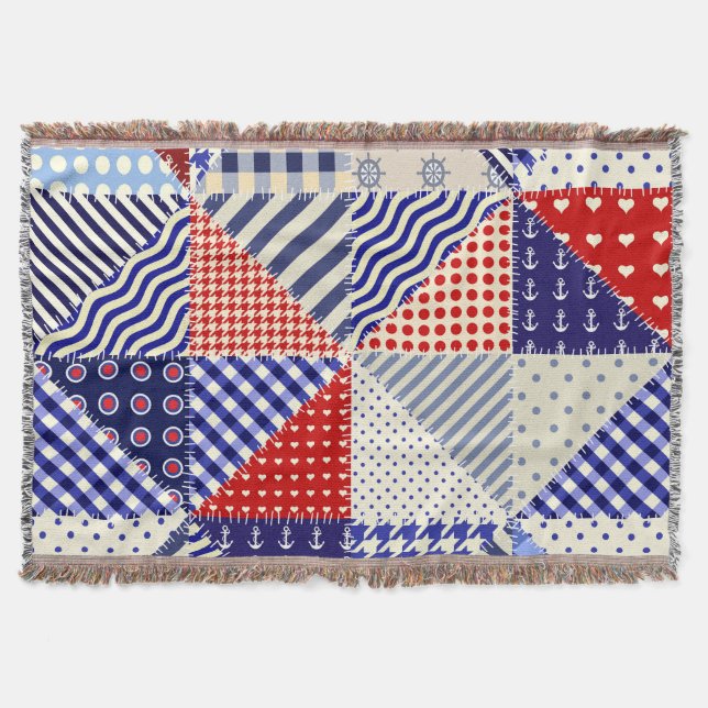 Retro Patchwork Dreiecke Nautic Style Decke (Vorderseite)