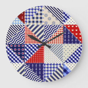 Retro Patchwork Dreiecke Nautic Style Große Wanduhr