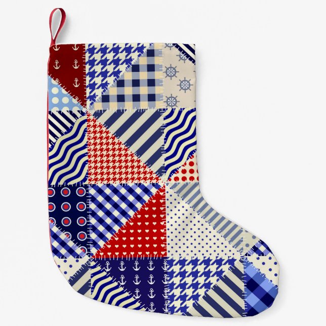 Retro Patchwork Dreiecke Nautic Style Kleiner Weihnachtsstrumpf (Vorderseite)